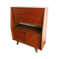 Vintage Wandkast/Secretaire Teak Fineer, Jaren '60/'70