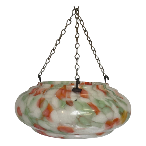 Art Deco - Hanging Flower Pot - Glass - Multi Color Spotted - Including Chains