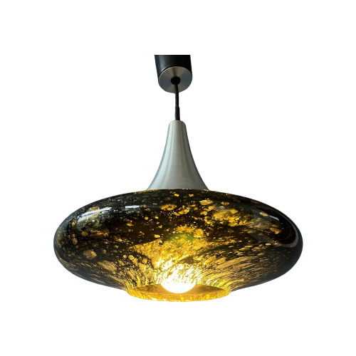 Mid Century Doria Leuchten Zwart Glazen Hanglamp - Space Age Hanglamp - Jaren '70 Glazen L