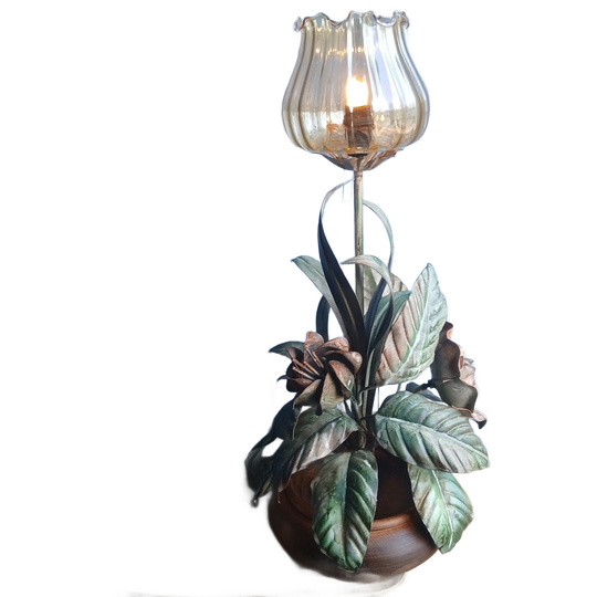 Vintage Hollywood Regency Tafellamp - Metalen Plant 1