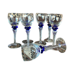 Likeurglas Set Blue Swirl Kristal Vintage thumbnail 1