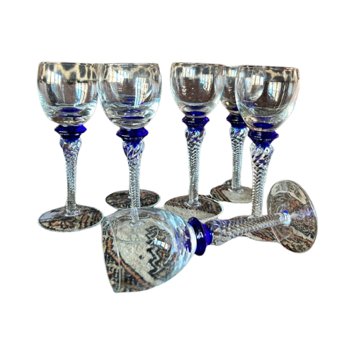 Likeurglas Set Blue Swirl Kristal Vintage