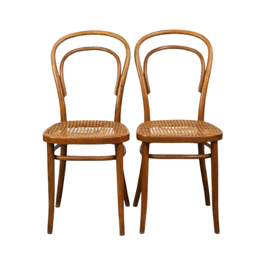 Leuke Set Van 2 Bruine Vintage Thonet/ Bistro Stoelen Met Gevlochten Zittingen 1