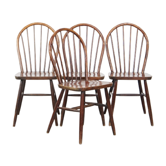 Set Van 4 Vintage Houten Windsor Spijlen Stoelen Uit De Jaren ’70 In Engelse Stijl 1