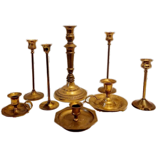 Verzameling Messing Kandelaars Kandelaar Vintage Set 1