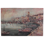 Schilderij Stadsgezicht Met Haven, Harry Dedic, Jaren 60 thumbnail 1