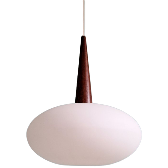 Hanglamp Van Teakhout En Opaline, Louis Kalff, Philips,1960 1