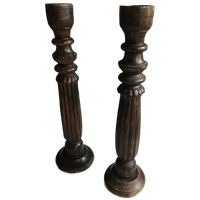 2 X Antieke Kaarsenstandaards Eiken Kerk