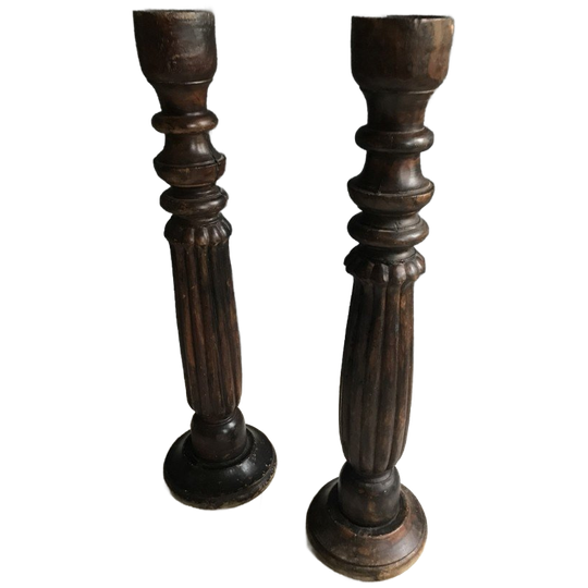 2 X Antieke Kaarsenstandaards Eiken Kerk 1