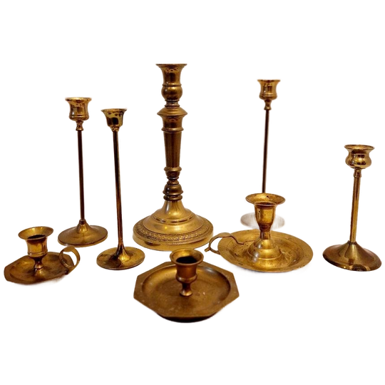 Verzameling Messing Kandelaars Kandelaar Vintage Set 1