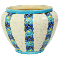 Polychrome Bloempot Vaas Catteau Boch Keramis Art Deco Ca. 1922