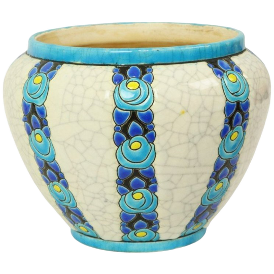 Polychrome Bloempot Vaas Catteau Boch Keramis Art Deco Ca. 1922 1