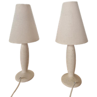 2 Vintage Zandkleurige Keramieken Tafellampjes.
