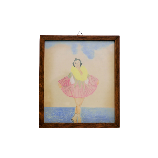 Houten Lijst Tekening Kunstschaatser 1