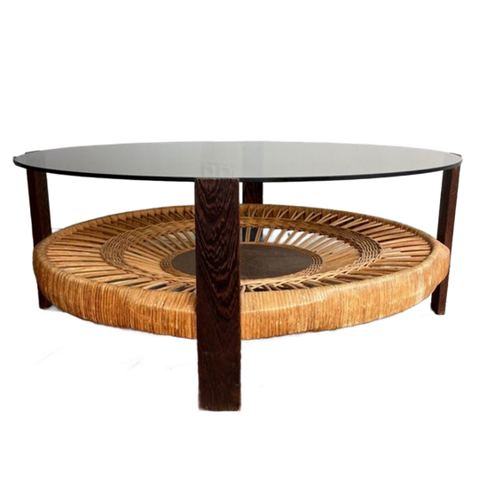 Smoked Glass & Rattan Coffee Table 1