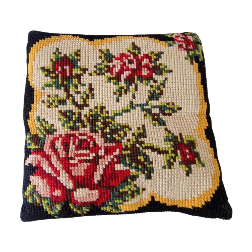 Retro Geborduurd Kussen Wollen Kussen Rozen Bloemen