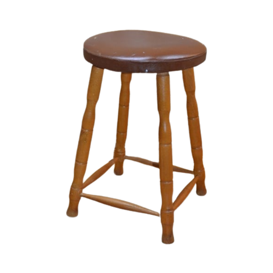Houten Krukje Met Leren Zitting 1