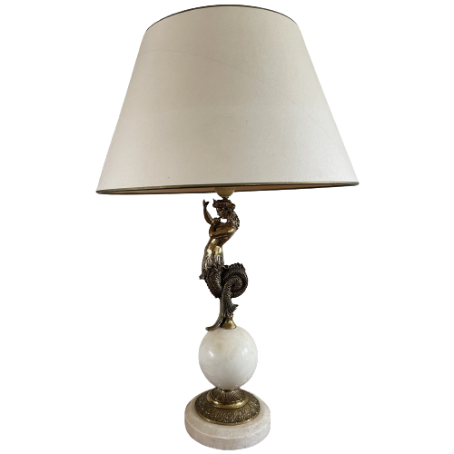 Zeemeermin Vintage Staande Lamp Goudkleurig Vintage Lamp Met Nautisch Figuur, Natuursteen Details