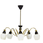 Vintage Kroonluchter In Messing En Opaline Glas, 1960s thumbnail 1