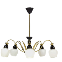 Vintage Kroonluchter In Messing En Opaline Glas, 1960s
