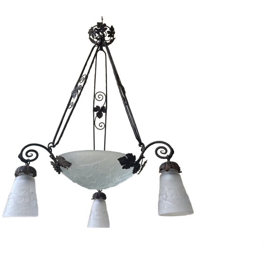 Hanglamp Plafondlamp Lamp Art Deco 1930 Gesigneerd Muller Frêres Luneville Frans 1