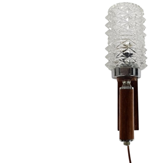 Wandlamp - Teak - Kristal - Chroom - Denemarken - 60's 1