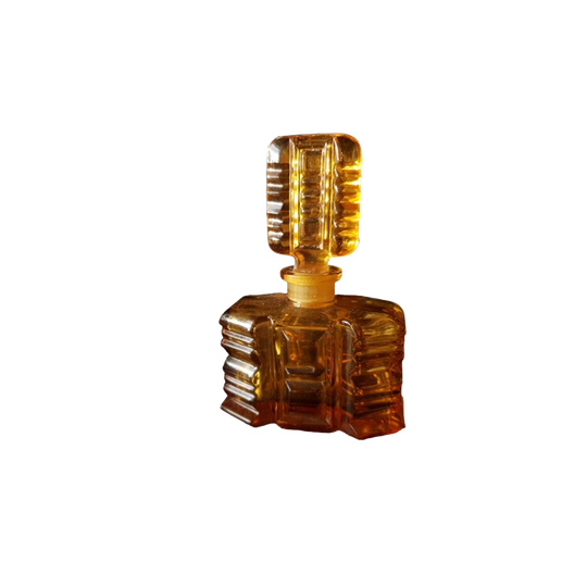Vintage Art Deco Stijl Parfumflesje Amber Kleurig Glas 1