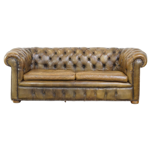 Stoere 2.5 Zits Rundleren Chesterfield Bank In Een Mooie Mosgroene Kleur