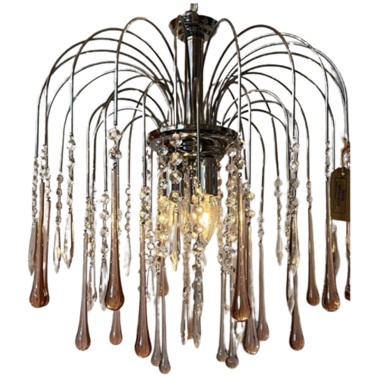 Murano Teardrop Roze Vintage Hanglamp Chrome Kristal 1