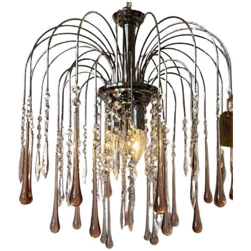 Murano Teardrop Roze Vintage Hanglamp Chrome Kristal