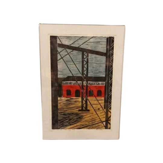 "Rijkswerf", Piet Lont, 1995, Houdsnede Op Japans Papier 1