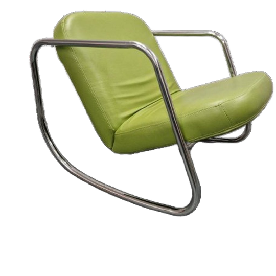 90's Vintage Fauteuil Groene Buizenframe Stoel Schommelstoel 1