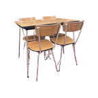 Mooie Bruine Retro Vintage Formica Set Tafel Met 4 Stoelen thumbnail 1