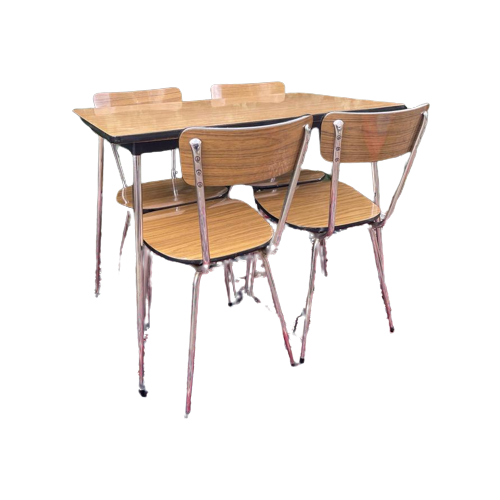 Mooie Bruine Retro Vintage Formica Set Tafel Met 4 Stoelen