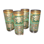 4 Stuks Vintage Jugenstil Art Deco Stijl Longdrink Glazen Groen Goud thumbnail 1