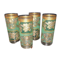 4 Stuks Vintage Jugenstil Art Deco Stijl Longdrink Glazen Groen Goud