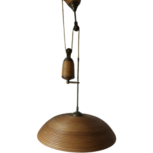 Vintage Rotan Bamboe / Koper Hanglamp Gabriella Crespi