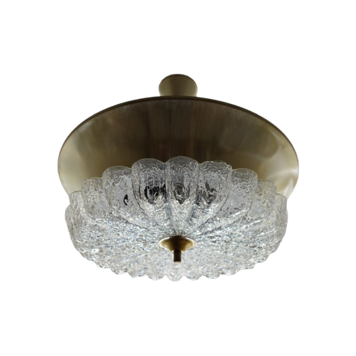 Vintage Glass And Aluminium Hanging Lamp - 1960S