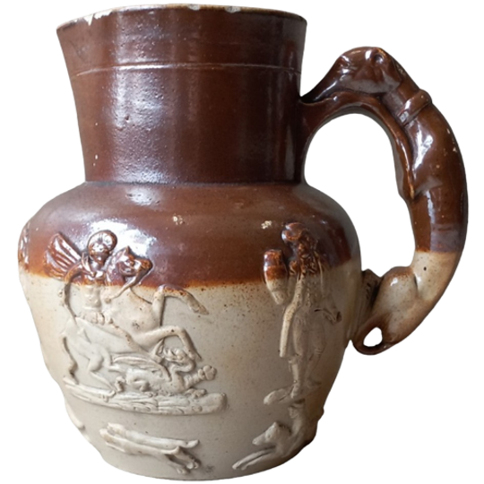 Engelse Stoneware Kruik Met Hondenhandvat. 1