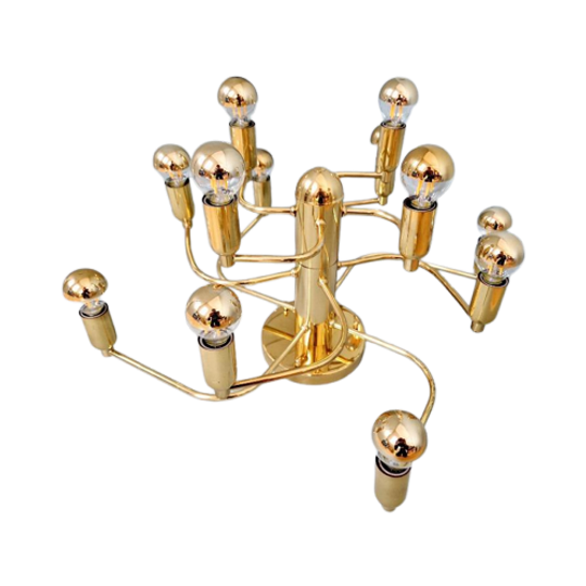 Design Plafondlamp/kroonluchter Van Messing, Jaren 70 1