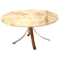 Ronde Vintage Onyx Salontafel Met Onderstel Van Chroom Uit De Jaren ’70
