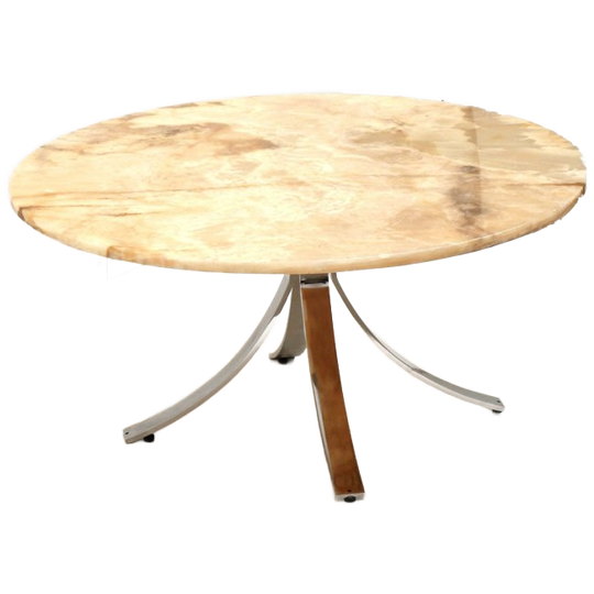 Ronde Vintage Onyx Salontafel Met Onderstel Van Chroom Uit De Jaren ’70 1