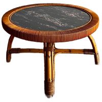 Rotan Bamboe Salontafel Met Marmer Look Vintage