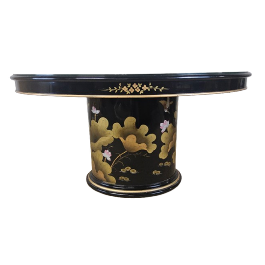 Vintage Ovale Chinese Eettafel / Oosterse Tafel (speksteen) / Chinoiserie / Lakmeubel / Lacquer / Bohemian Tafel 1