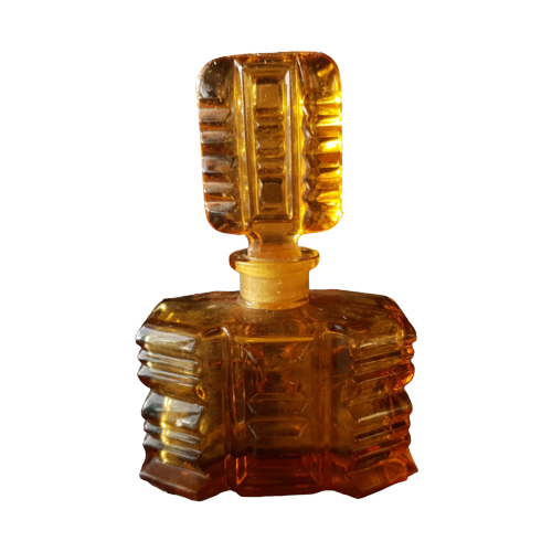 Parfumfles In Art Deco Stijl Amberkleurig Glas Uit Tsjechie