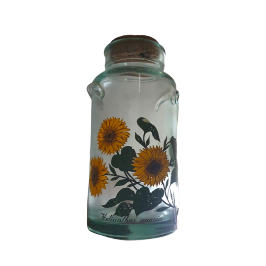 Vintage Glazen Voorraadpot Met Kurk & Zonnebloemen 1