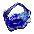 Vintage Glazen Schaal Mand 50's Blauw Lux Glass Faconne Main Austria thumbnail 1