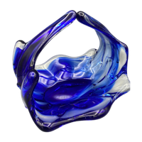 Vintage Glazen Schaal Mand 50's Blauw Lux Glass Faconne Main Austria