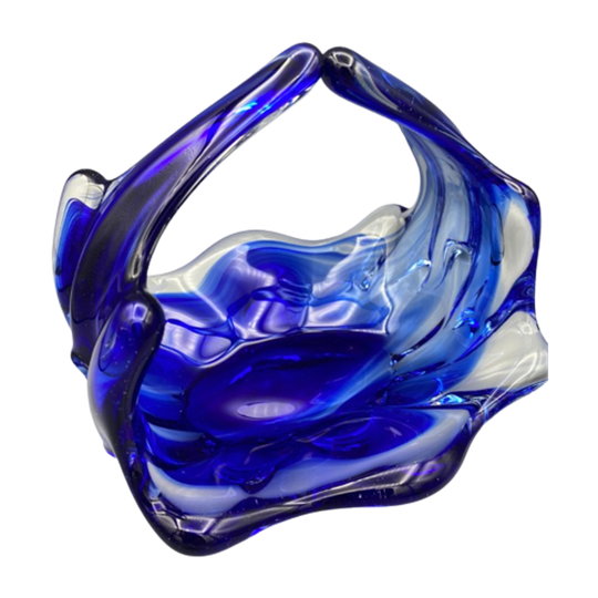 Vintage Glazen Schaal Mand 50's Blauw Lux Glass Faconne Main Austria 1