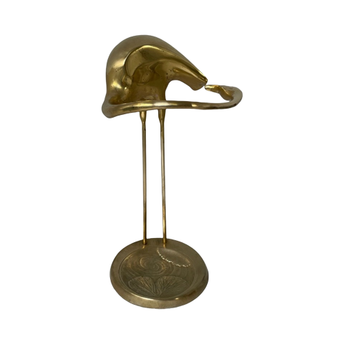 Hollywood Regency - Umbrella Stand In The Shape Of A Flamingo Standing In A Pond - Polished Brass